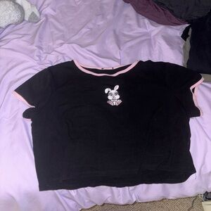 Black and Pink Cropped Shirt with Bunny Design